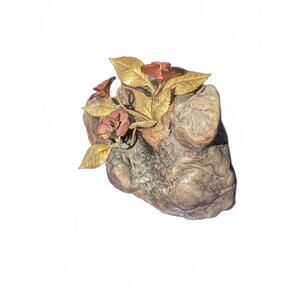 Decorative Vintage Metal Floral Sculpture on Stone Base